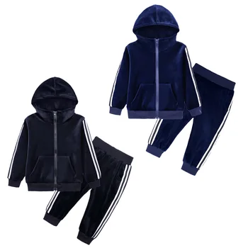 

2019 Autumn Boys Tracksuit velvet Hooded Jacket Sweatpant Kids Clothing Set Children Sport Suit