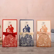 50 шт. лазерная резка, для свадьбы Пригласительные карты невесты и жениха элегантные поздравительные открытки с лентой на заказ сувенир для свадебной вечеринки