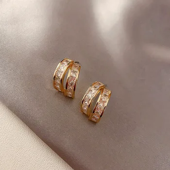 

2020 South Korea New Fashion Refined Earrings Simple Temperament Micro Inlay French High-level Sense Earrings Elegant Jewelry