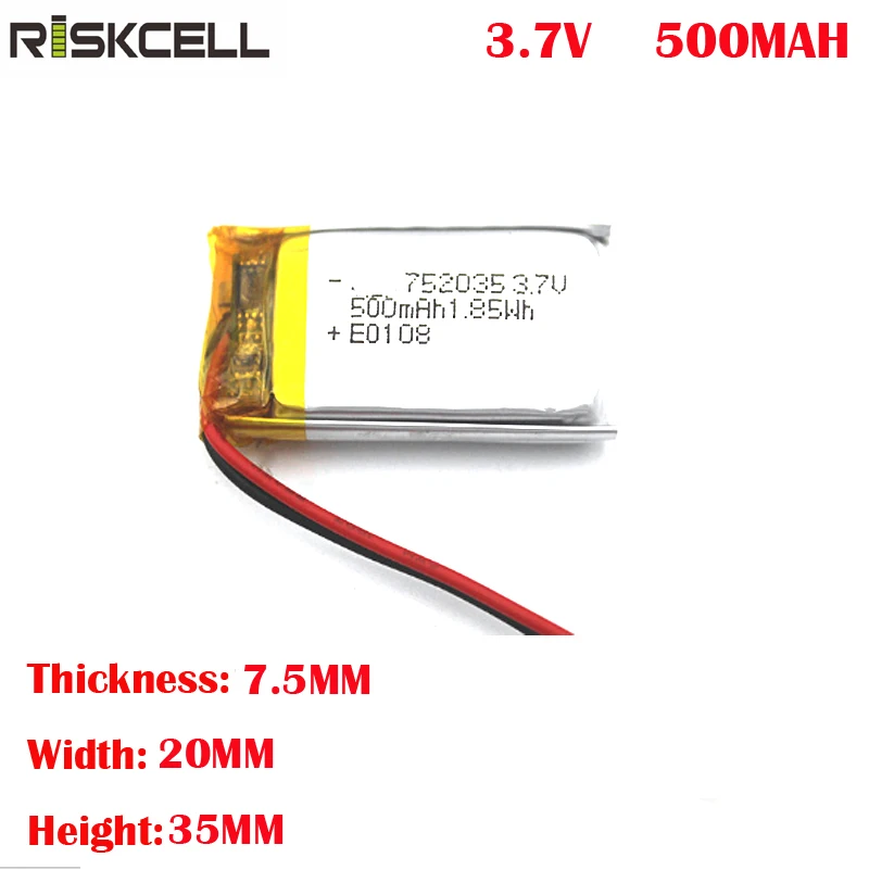 Литий-ионная аккумуляторная полимерная батарея 752035 3,7 v 500mAh