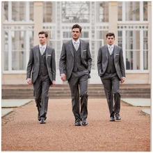 

Latest Peak Lapel Design Men's Grey Suits Custom Made One Button Fashion Casual Wear Blazer 3 Pieces Slim Fit（Jacket+Vest+Pants)