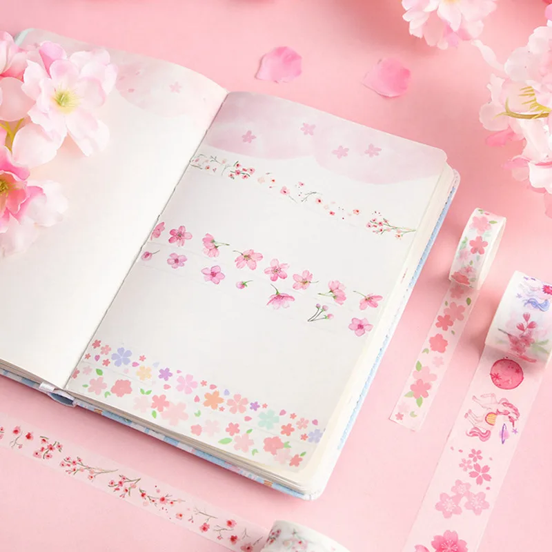 Вишневые Цветы лента украшения Набор Kawaii Девушка Маскировочная Липкая Лента наклейки Скрапбукинг Канцелярские принадлежности DIY декоративная лента