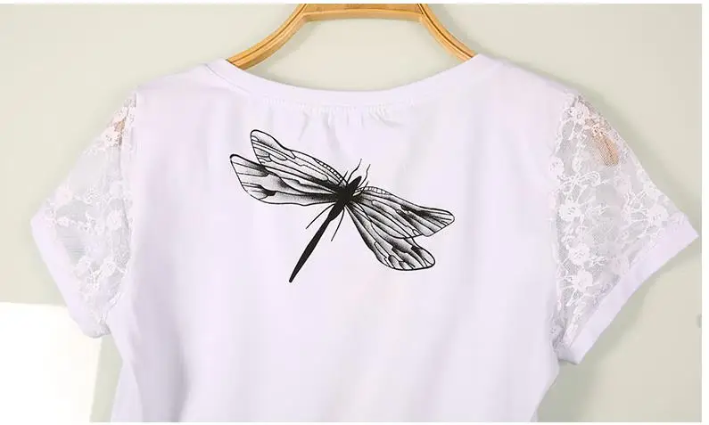 XXXL в виде алмазной Стрекозы с Camisetas Mujer летние Стразы футболка Для женщин кружева с узором в точку, для девушек, поставленные зоводами непосредственно Для женщин s футболка для женщин