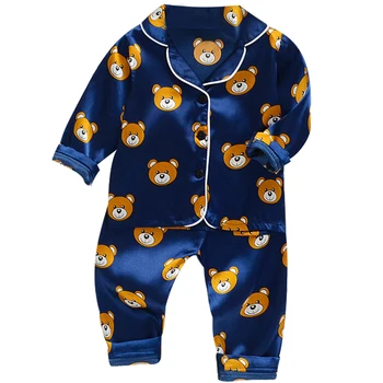 Children Pajamas Set Baby Suit Children Toddler Clothes Boys Girls Silk Ice Satin Tops Pants Set Home Wear Pajamas 1
