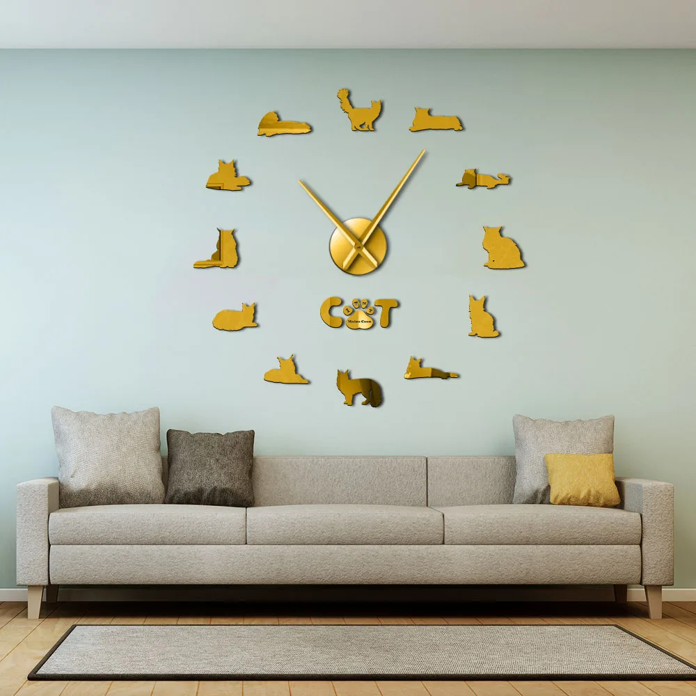 Kaufen Die Sanfte Riesen Maine Coon Wanduhr DIY Katze Silhouette Wand Kunst Aufkleber Dekorative Große Wanduhr Zeitgenössischen Stil Uhr