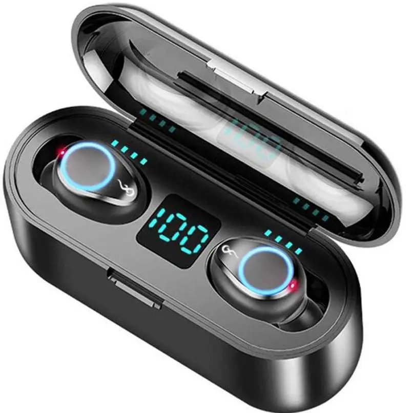 Беспроводные наушники с микрофоном Bluetooth V5.0 F9 TWS светодиодный дисплей 2000 мАч