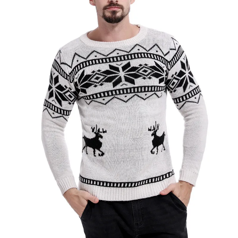 Sitaicery Mens Causal O Neck Sweater Deer Printed Autumn Winter Christmas Knitted Pullover Sweater and Sweaters Slim Pullover