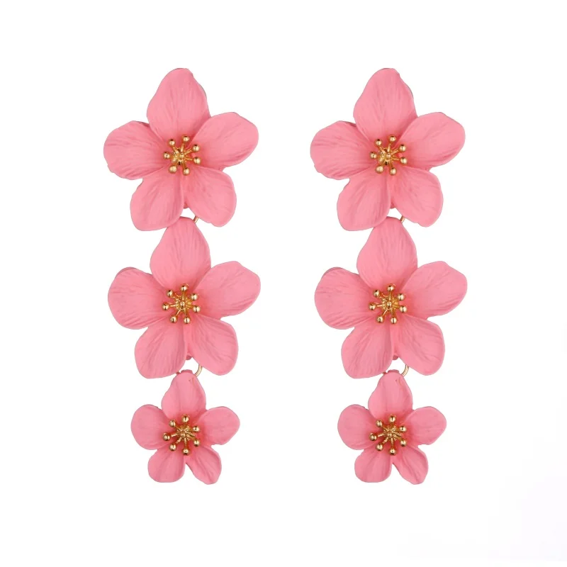 pink Красные цветочные серьги для женщин, корейские летние серьги, металлические серьги с большими желтыми розовыми цветами, модные ювелирные украшения aretes - Окраска металла: pink