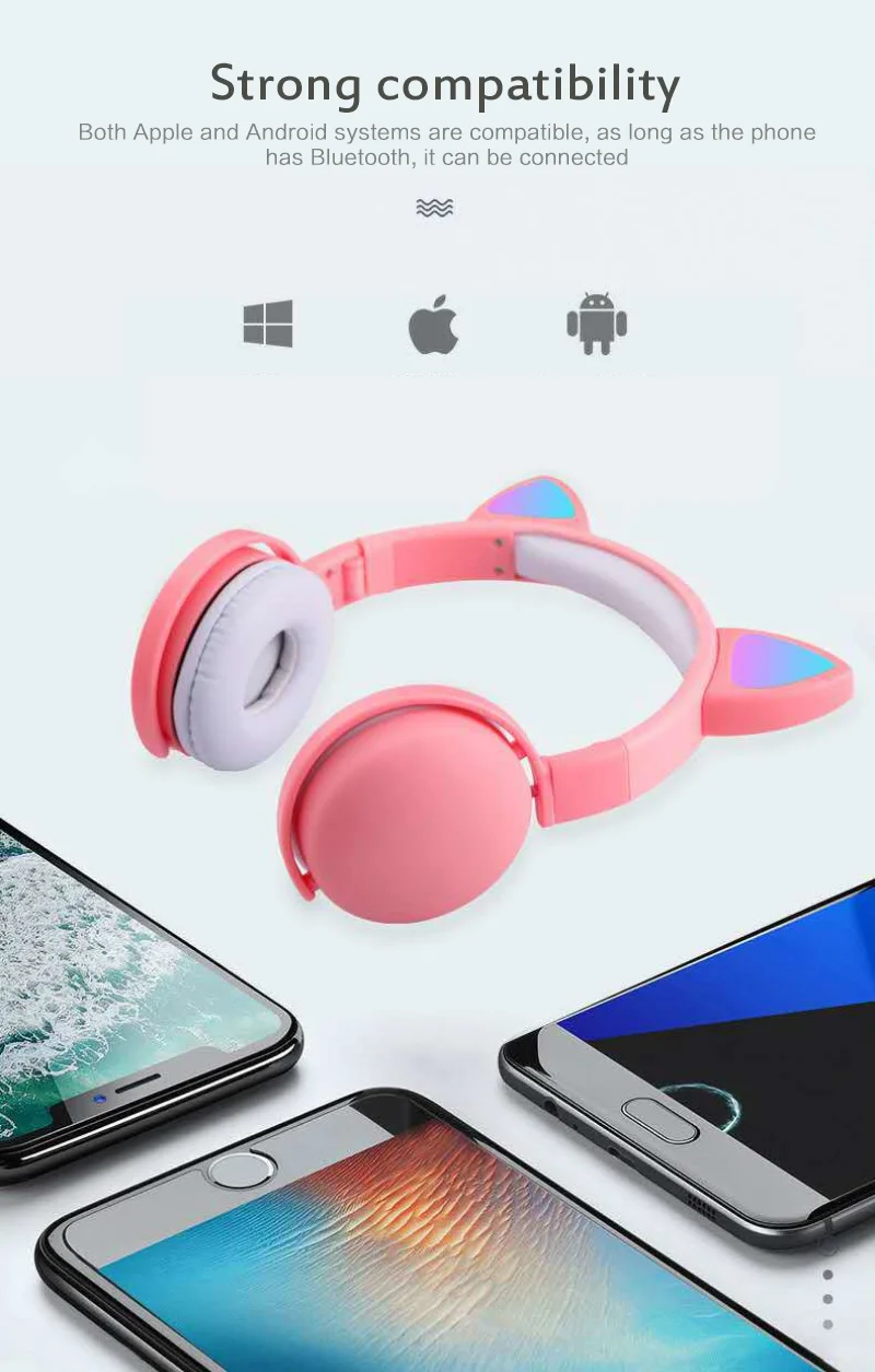 Cute Cat Ear Kids Headphone LED light With Mic Cartoon wireless Bluetooth 5 0 headphone Girl Gaming Headset For Child Gift