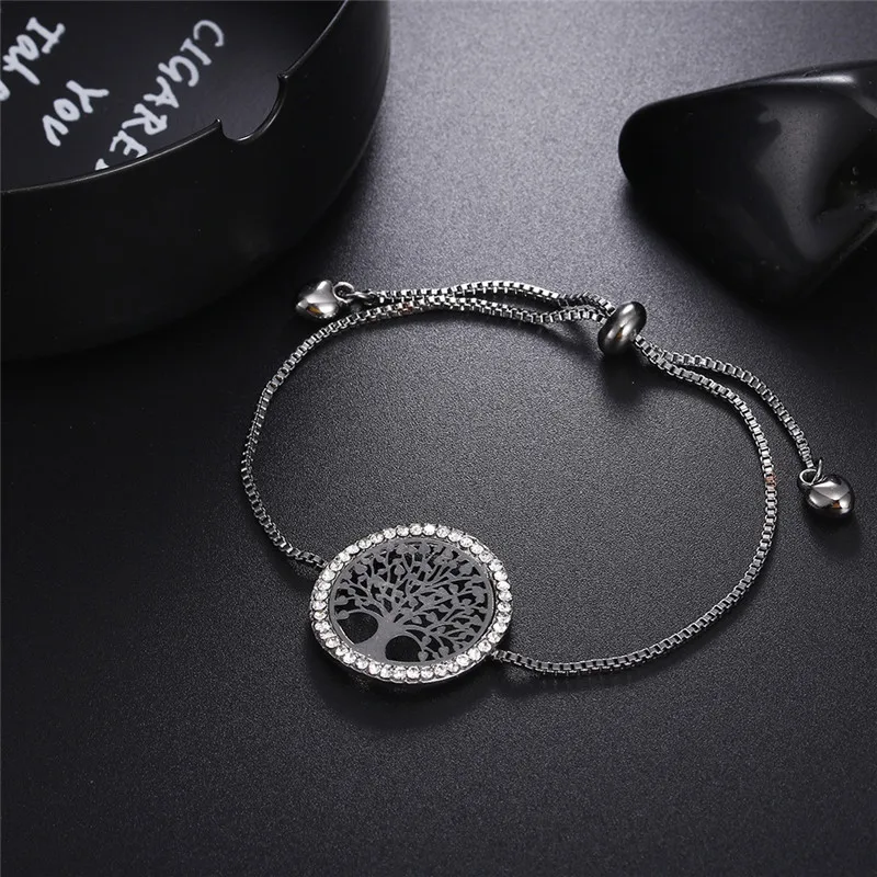 Новые pulseira mujer moda прозрачные Кристальные Золотые Регулируемые кольцеобразные браслеты для женщин Дерево жизни Шарм подарочные браслеты и ювелирные изделия