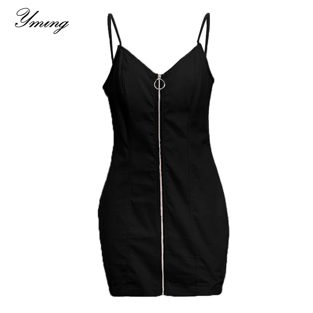 

Yming Summer Women Dresses Front Zipper Evening Party Backless Dress Sleeveless Beach Dress White Black Vestidos Woman Clothes