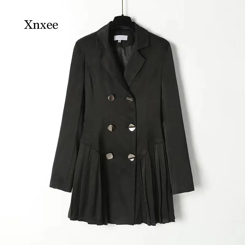 

Elegant Black Dress Women Double Breasted Mini Dress Korean Drama Dresses for Women Partly Dress Vestidos High Quality