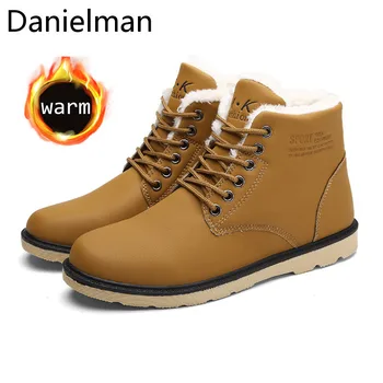 

Danielman New Autumn Winter Men Leather Ankle Boots Vintage Classic Fur Plush Snow Boot Casual Boot Motorcycle Footwear