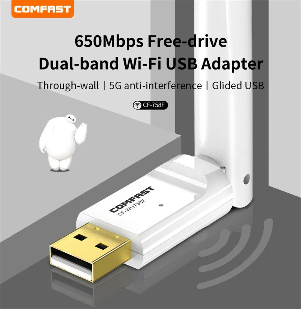 Беспроводной маршрутизатор USBComfast WU758F 650 Мбит/с 2,4G/5G беспроводной USB WiFi адаптер сетевой ключ Бесплатный маршрутизатор Домашняя сеть Home-L1216