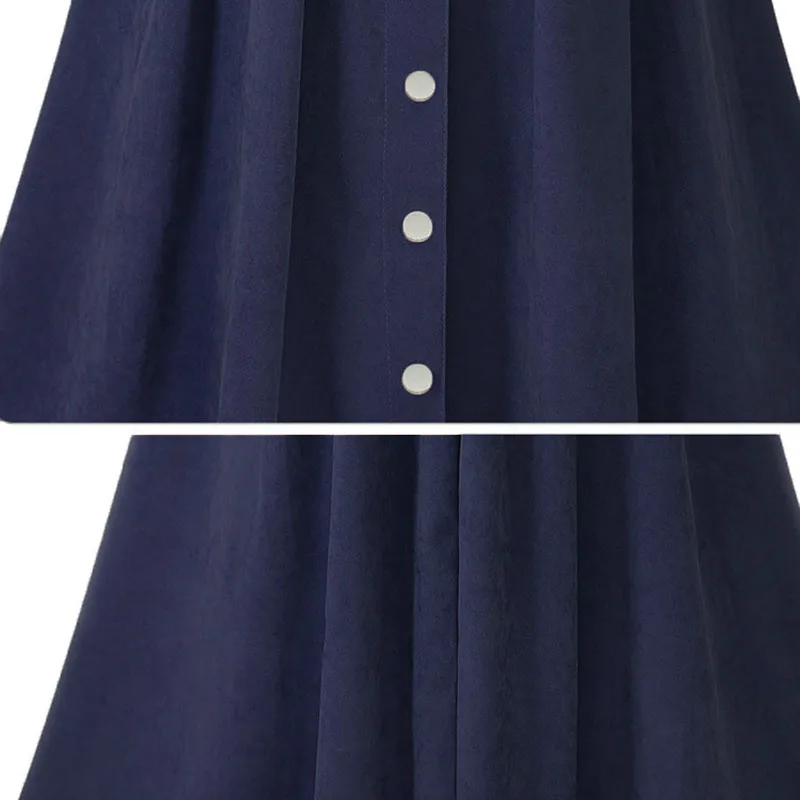 Button women midi skirt new vintage a line high waist pleated skirt fashion retro solid spring summer ladies skirt 2020 CDR1665 (5)