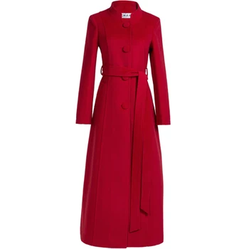 

Wool Coat Fashion New Stand Collar Single Breasted Slim Long Woolen Outerwear manteau femme