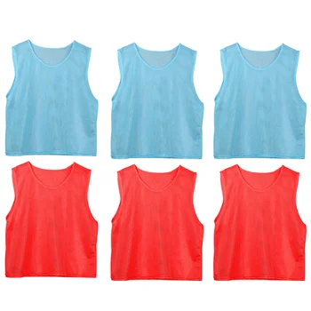 

6 Pcs Kids Football Training Team Practice Vests T-shirt Mesh Sleeveless Tank Top (Yellow And Light Blue)