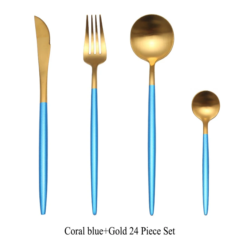 Coral blue Gold 12 шт./компл. набор посуды 304 Нержавеющая сталь Черный Золотой набор столовых приборов нож, вилка, набор столовых приборов посуда столовые приборы Прямая - Цвет: Coral blue Gold
