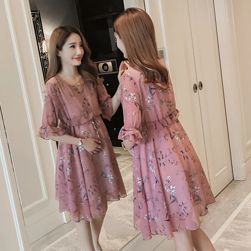 

Pregnant Women Summer Wear Dress Fashion Models 2019 New Style Loose And Plus-sized Chiffon Mid-length Short-sleeve Dress Tops