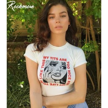 

Rockmore Letter Print Tshirt Femme O-neck Crop Top Short Sleeve White Casual Bodycon Streetwear Tees Shirts Basic Tshirt Ladies