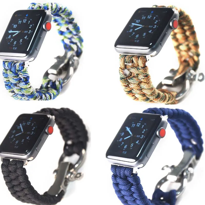 Ремешок нейлоновый для Apple Watch Band SE 38/40 Series 7/6/5/4 браслет iwatch band 42/44 45 41 Паракорд