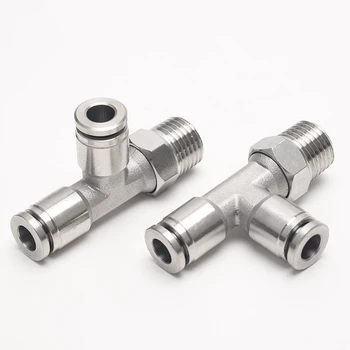 

Pneumatic PD Connector 4-16mm OD Spin Male BSPT Thread 304 Stainless Steel Push In Quick Connector Air Fitting Plumbing T Shape