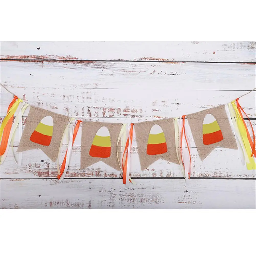 Thanksgiving Day Autumn Harvest Party Decoration Candy Corn Burlap Flag Banner Party Decoration