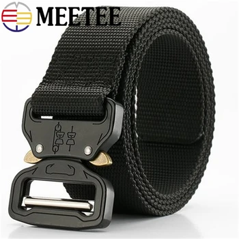 

Meetee 115/135cm Tactical Belt Men Nylon canvas Military Waist Belts Metal Buckle Carry Survival Hunting Accessories H3-3