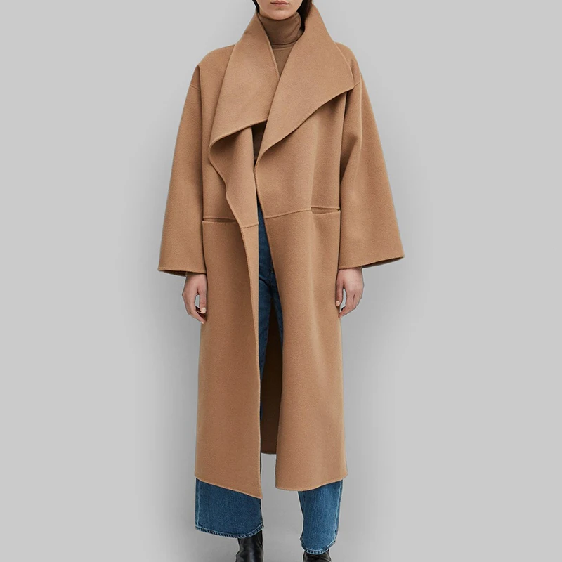 [EAM] длинное шерстяное пальто свободного кроя Camel Brief большого размера, парка, новинка, длинный рукав, женская мода, Осень-зима, 1H703 - Цвет: camel