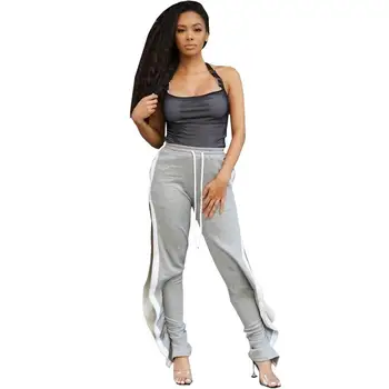 

Fashion Women Casual Loose High Waist Trousers Solid Pure Color Side Slit Pants