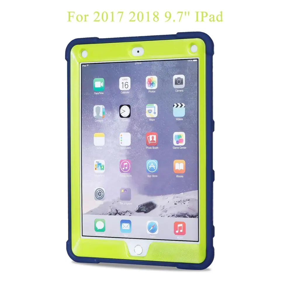 Противоударный чехол для iPad 9,7 чехол 6th Gen 5th Gen A1893 A1954 A1822 A1823 Heavy Duty Жесткий чехол с подставкой-держателем силиконовый чехол - Цвет: Navy-Green