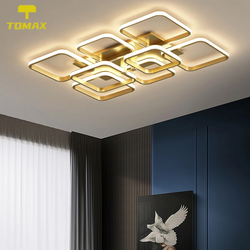 

[Remote Control] TOMAX LUXURY 3 Colors Changeable and Dimmable by Remote Luxury Chandelier Ceiling Lamp Aluminum Rectangular Led