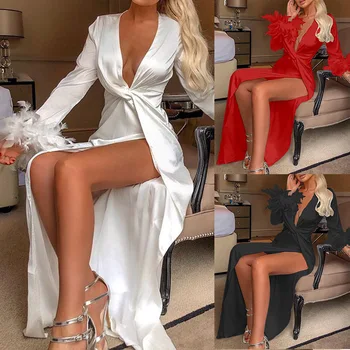 

Summer Beach Dress Skirt Tunic On The Bathrobe For Separate Swimsuit Women New Fund 2020 Autumn Neck Sexy Long Sleeve