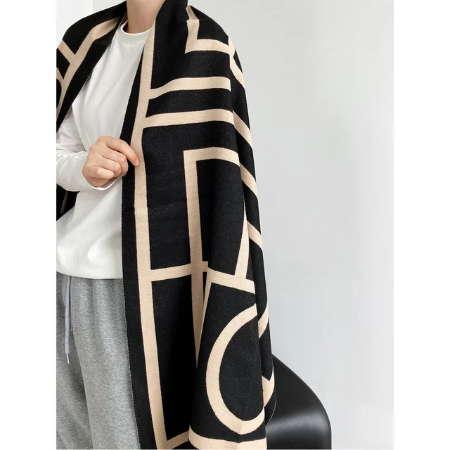 2022 Spring And Autumn Imitation Cashmere Shawl Silk Scarf With Warm Tassel Geometric Scarf 1