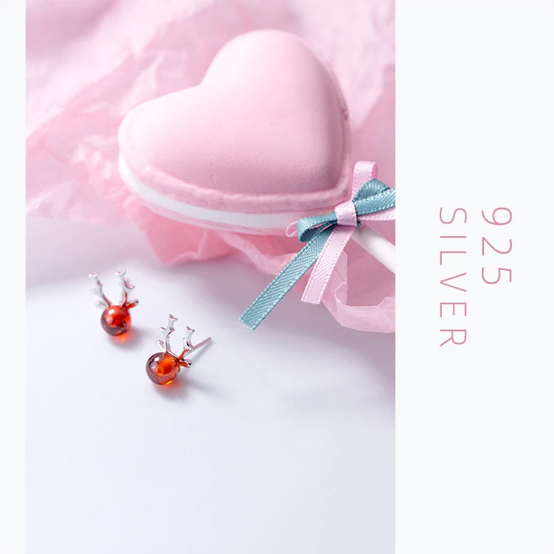 Modian Серебро милый маленький красный кристалл серьги гвоздики в виде оленя для
