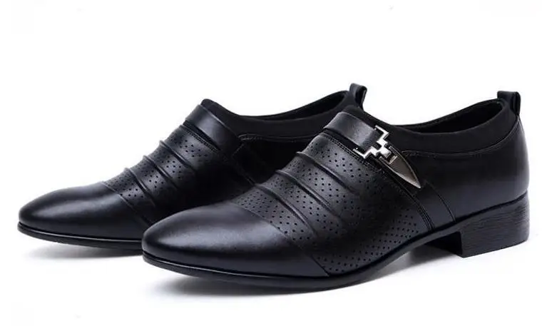 Летние Мужские модельные туфли с острым носком цвет черный коричневый белый