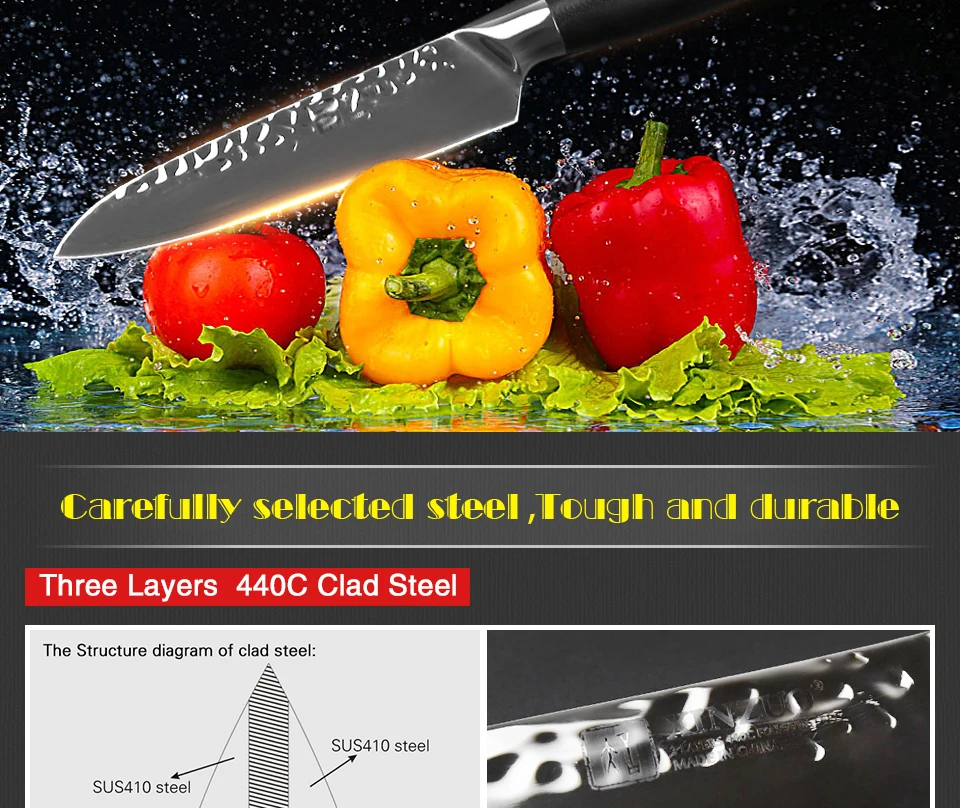 XINZUO 5 ''дюймовый универсальный нож 3 слоя 440C кухонный нож из нержавеющей стали G10 Ручка Samura Fruite ножи для очистки овощей