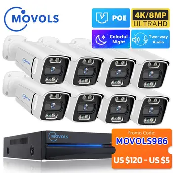 MOVOLS-sistema de cámaras de seguridad 4K 8MP POE, Kit de videovigilancia P2P AI, 8 canales, Audio bidireccional, exterior, cámara IP de 8MP, conjunto Nvr