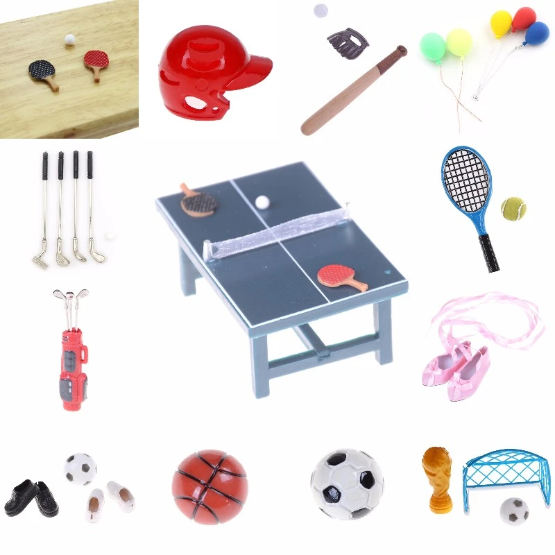 1 12 素敵なドールハウススポーツミニテニスボール サッカー サッカー 野球 バルーン ゴルフスティック バレエドールハウスアクセサリー Dolls Aliexpress