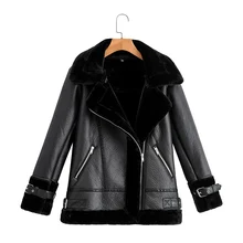 Autumn Winter Coat Women Pu Faux Soft Leather Black White Sheepskin Fur Jacket Female Aviator Outwear Leather Jacket Women