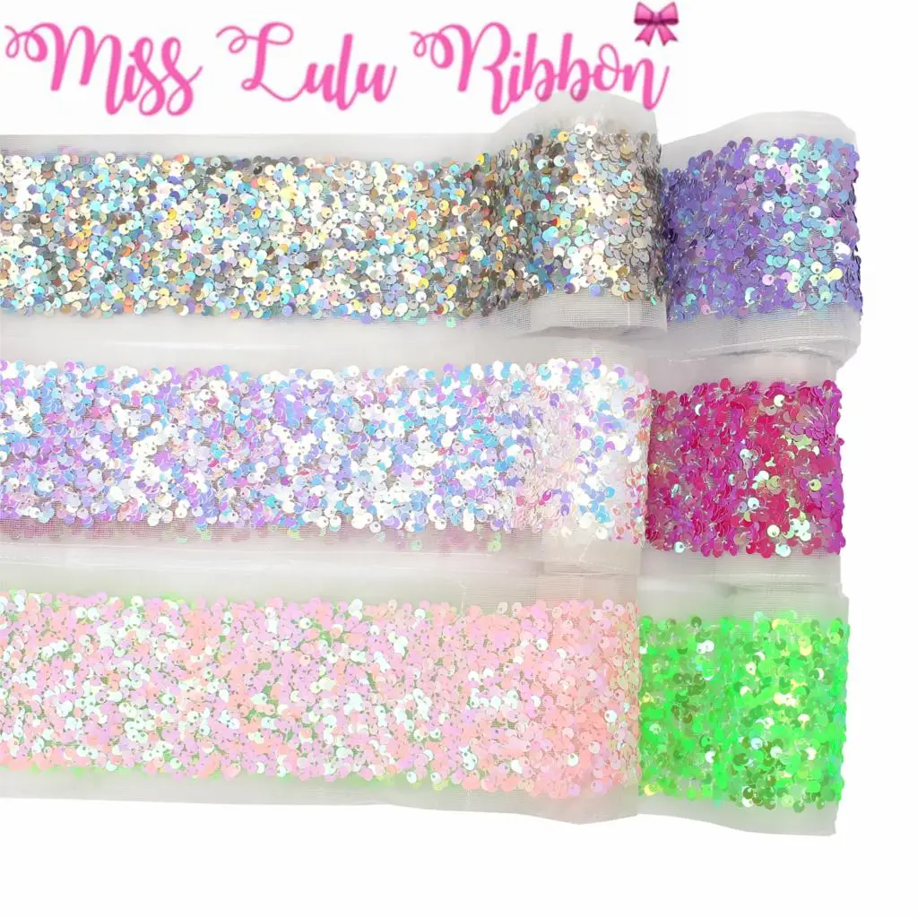 

3"75mm Scatter Sequin Ribbon (Back Side with Tulle, 9.5cm Width Added 1cm Edge) 25.5yards/Pack(3*8.5y/r) DIY Bowknots