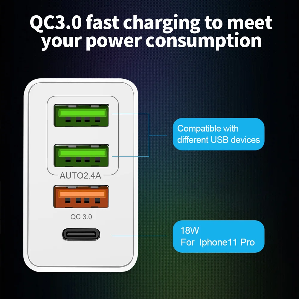 48 Вт USB Quick Charge 3,0 PD type C USB зарядное устройство для samsung iPhone huawei Tablet QC 3,0 быстрое настенное зарядное устройство US EU UK переходник 48 Вт USB Quick Charge 3,0 PD type C USB зарядное устройство для samsung iPhone huawei Tablet QC 3,0 быстрое настенное зарядное устройство US EU UK переходник