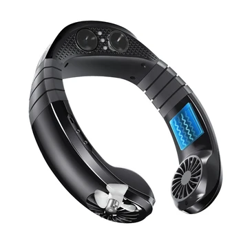 

Neck Fan Hands Free Mini USB Charging Bluetooth Player Portable Sport Fan Neck Hanging Music Sound Air Cooler Fan