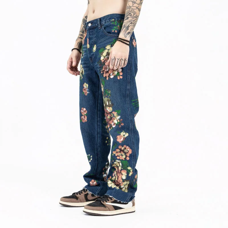IEFB moda uomo jeans dipinti a mano industria pesante graffiti fiore senape  pantaloni in denim uomo streetwear marea pantaloni lunghi 9Y8351|Jeans| -  AliExpress