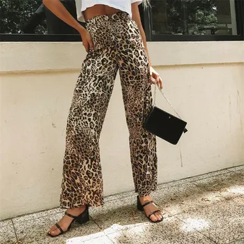 

2019 Women Leopard High Waist Trousers Sexy Ladies Loose Casual Party Wide Leg Pants Females New High Waist Pants Hot Selling