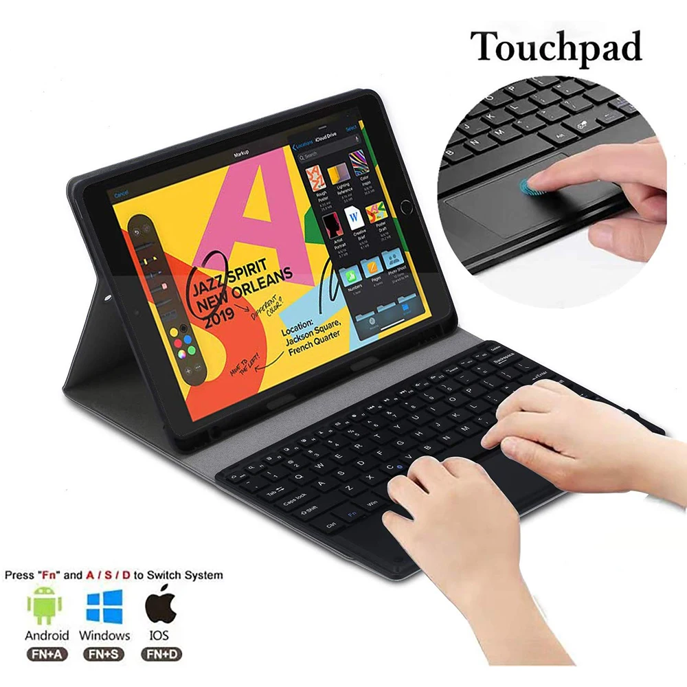 Для IPad 10,2 дюймов сенсорный Bluetooth американская клавиатура чехол для планшета с защитной крышкой из искусственной кожи
