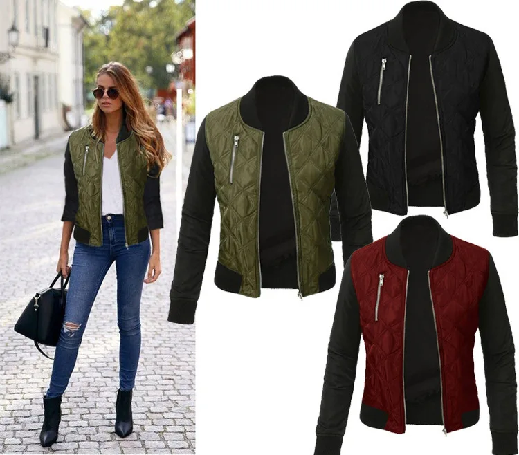 

Women Jacket Faux Pu Automne/Hiver nouvelle fermeture éclair de mode de couleur unie de coton