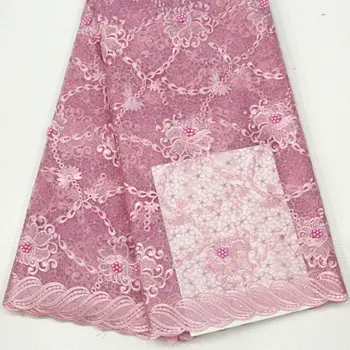 

New Arrival African Beads&stones Lace Fabric 2019 High Quality Lace Nigeria Embroidery Lace for Women Dress Lace Fabric 5 yards