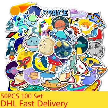 

50PCS One Pack 100 Set Cute Cartoon Outer Space Stickers Children UFO Toy Sticker For On Laptop PC Phone Suitcase Luggage