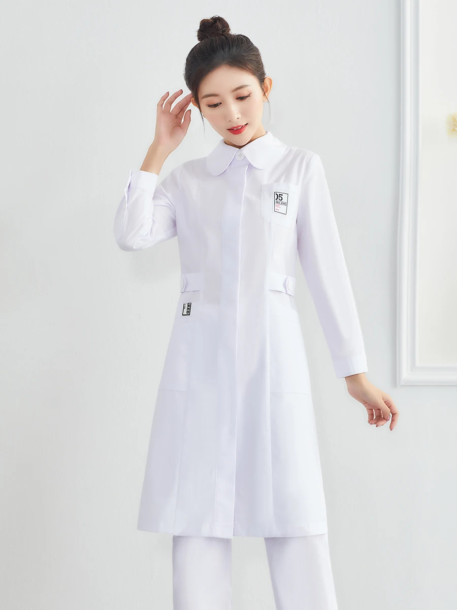 Medical plastic white coat long sleeve beauty salon beautician work clothes female nurse uniform high-end skin management